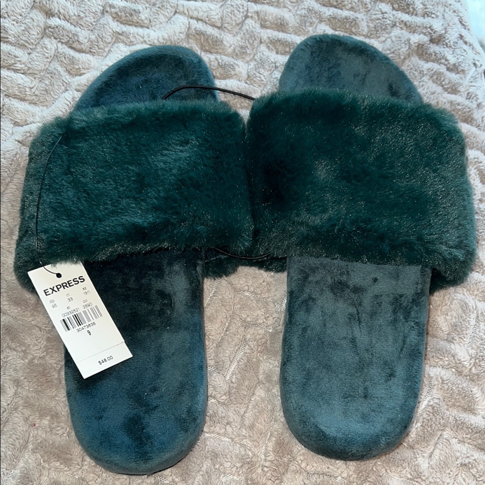 Express Women's Plush Teal Slippers